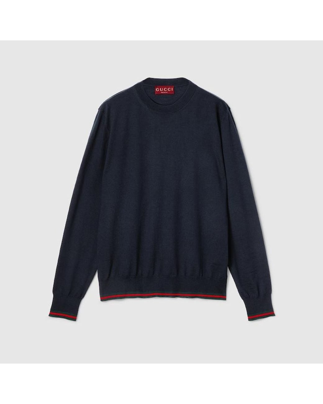 Gucci Blue Wool Knit Jumper With Web for men