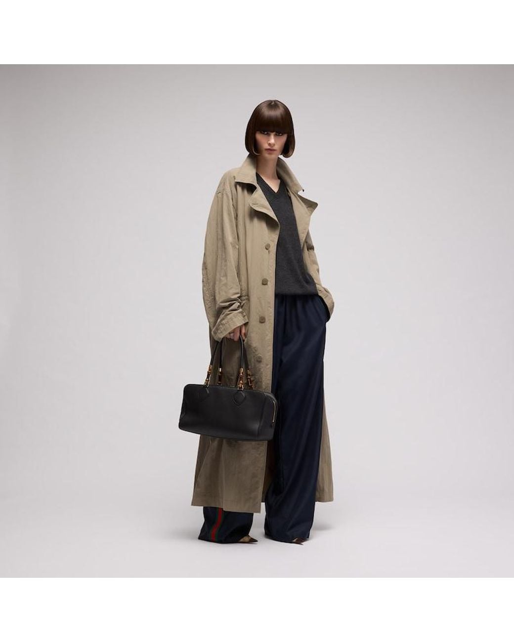 Gucci Black Large Boston Bag With Bamboo