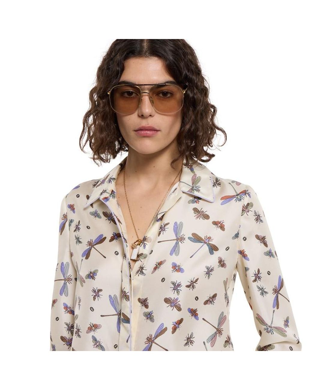 Gucci Natural Printed Silk Twill Shirt
