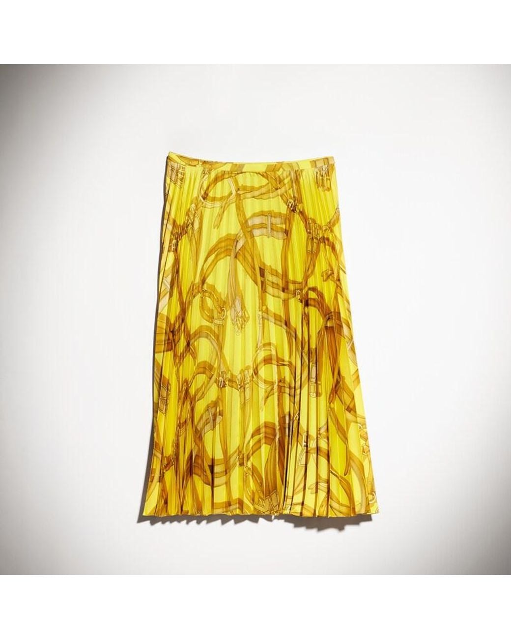 Gucci Yellow Printed Silk Twill Pleated Skirt