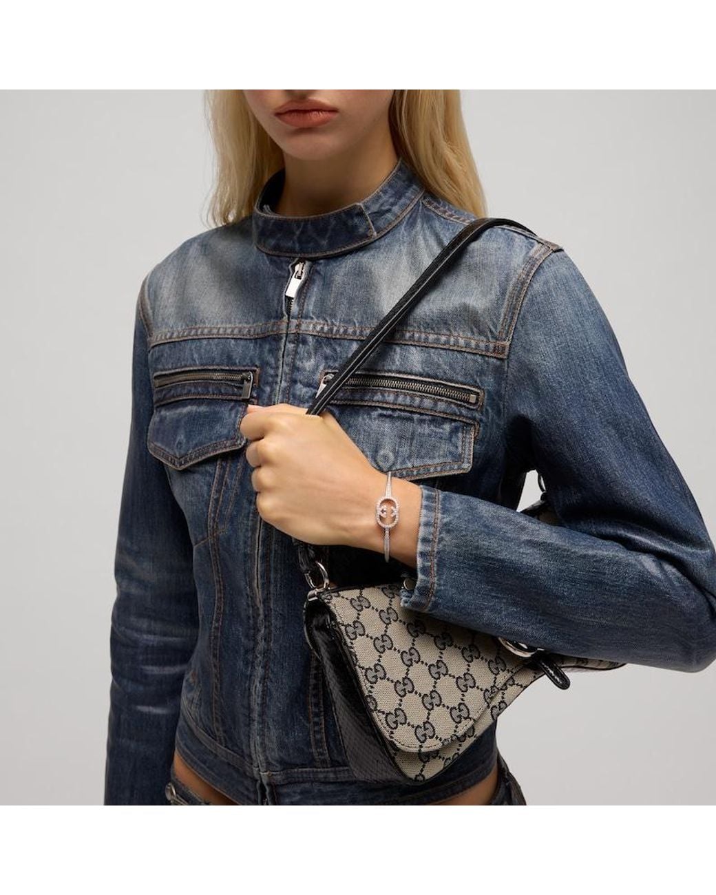 Gucci Metallic Crystal Bracelet With Interlocking G
