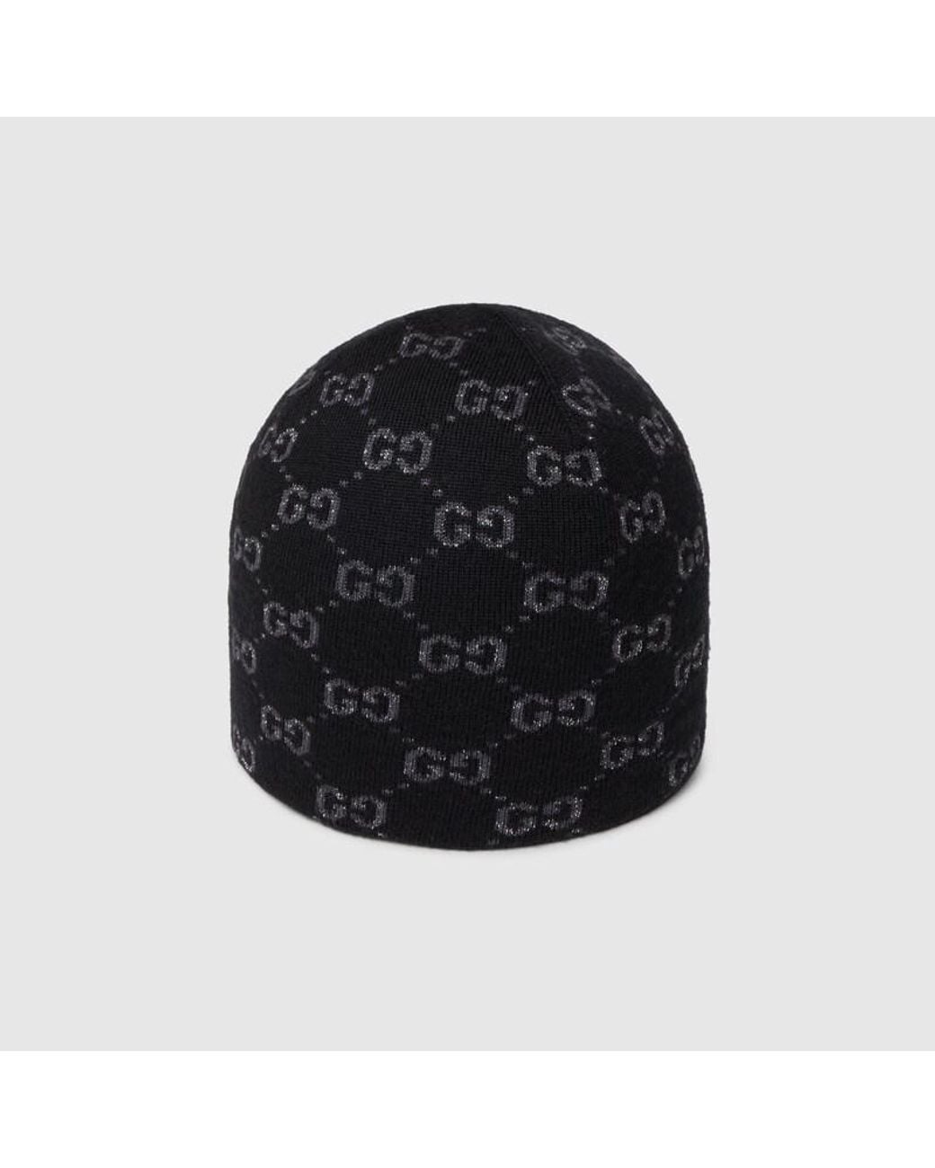 Gucci Black Gg Wool Viscose Lamé Jacquard Hat