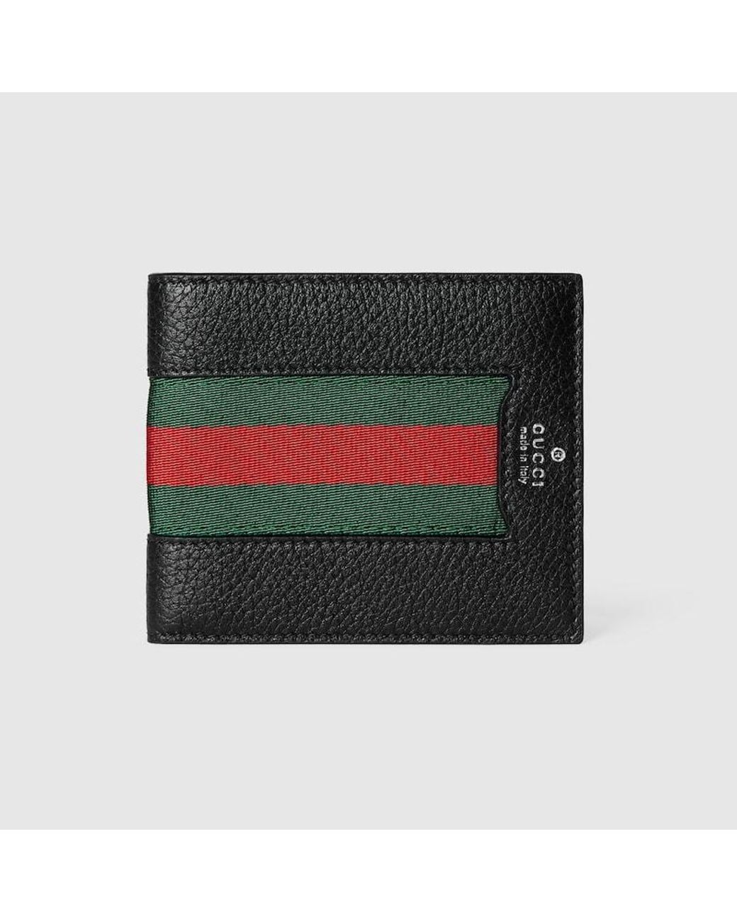 Gucci Green Web Trademark Bi-Fold Wallet, Leather for men