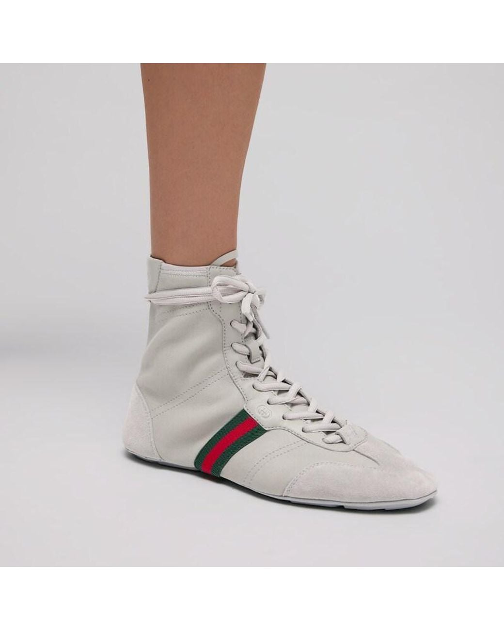 Gucci White Flex High-Top Sneaker, Suede