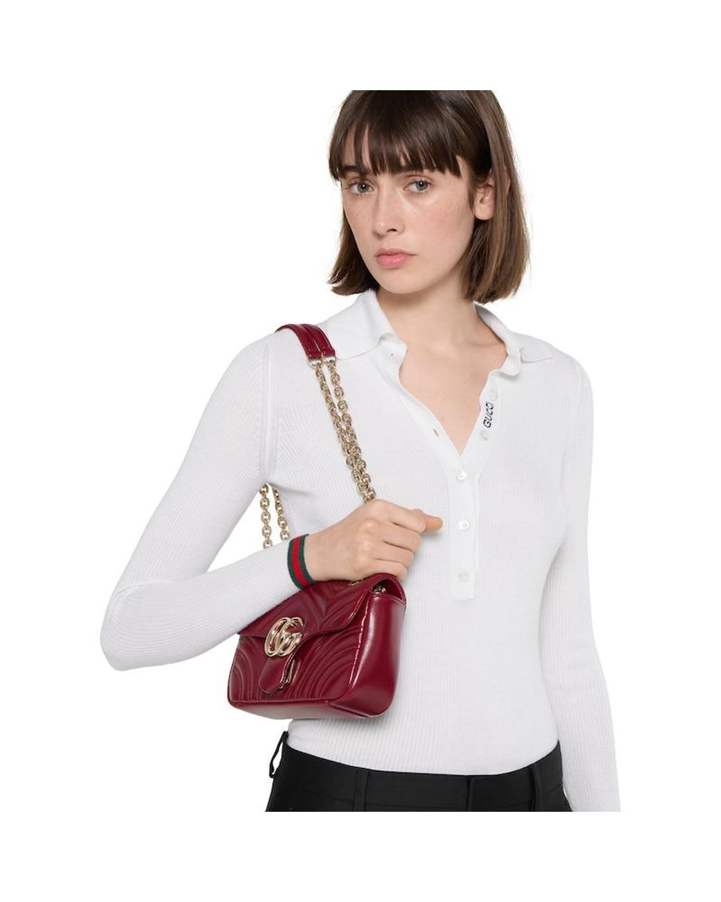 Gucci Red Gg Marmont Small Shoulder Bag