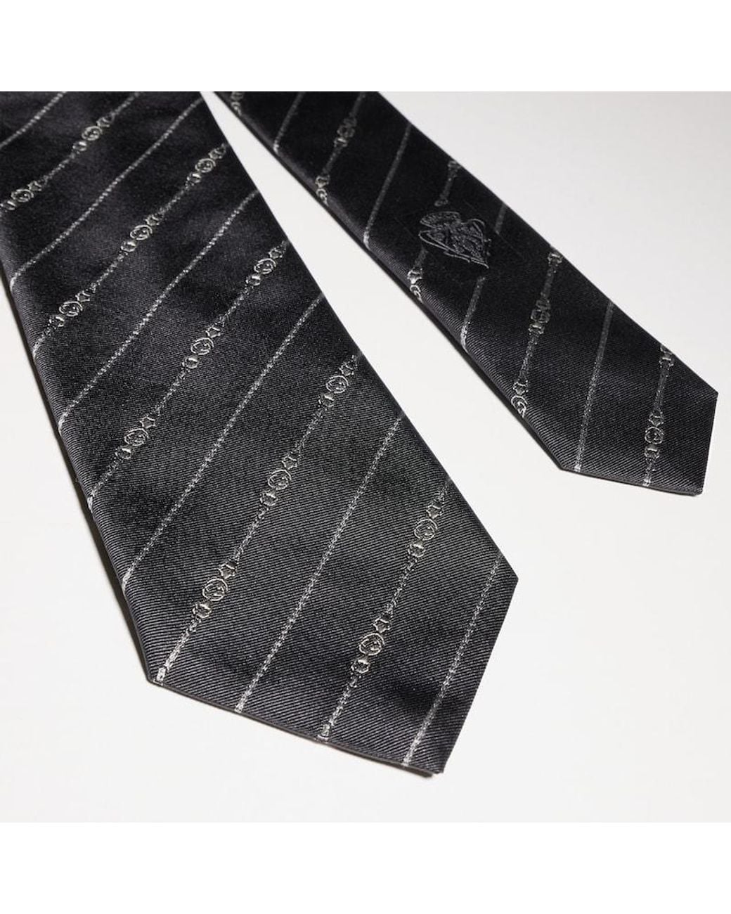 Gucci Gray Interlocking G Belt Silk Tie for men