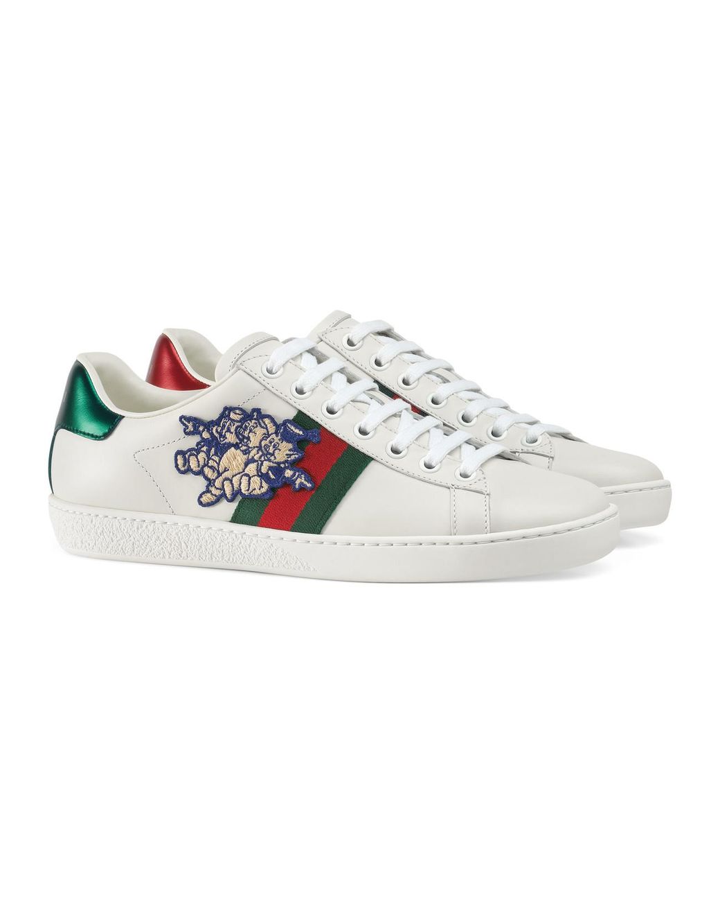 Gucci Leather Ace Sneaker With Three Little Pigs in White | Lyst