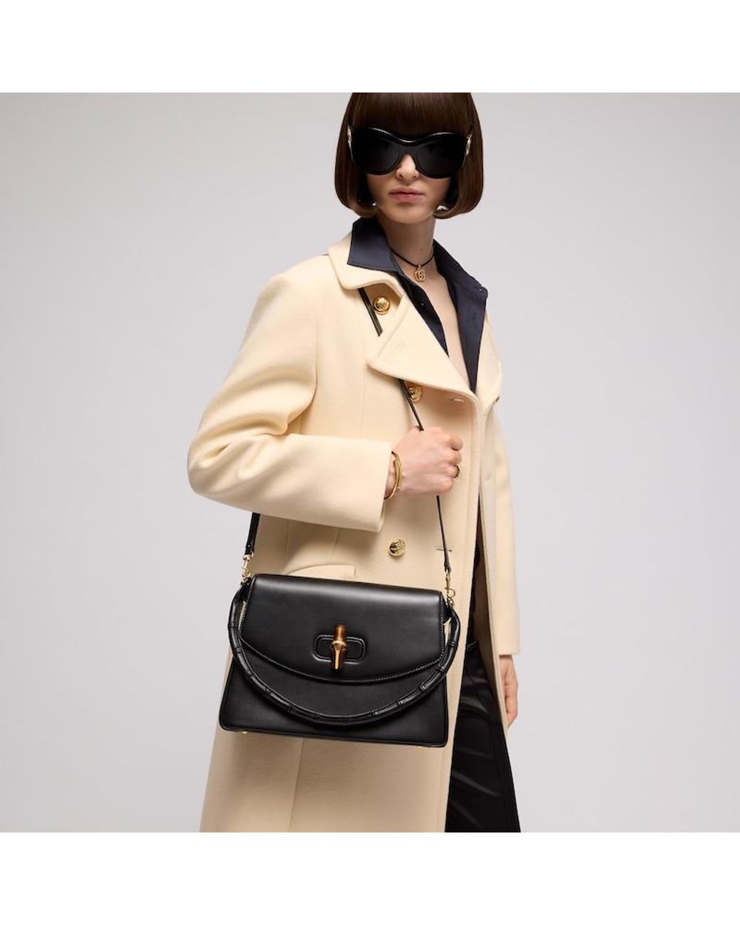 Gucci Black Bamboo Vendetta Medium Top Handle Bag, Leather