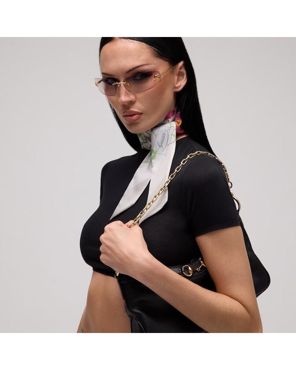 Gucci White Printed Silk Twill Ribbon