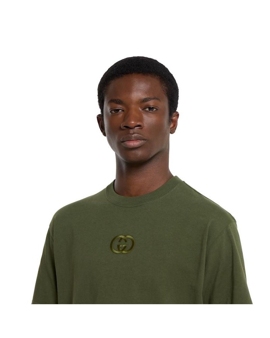 Gucci Green Cotton Jersey T-Shirt With Embroidery for men