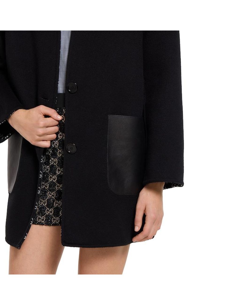 Gucci Black Reversible Silk Wool Coat