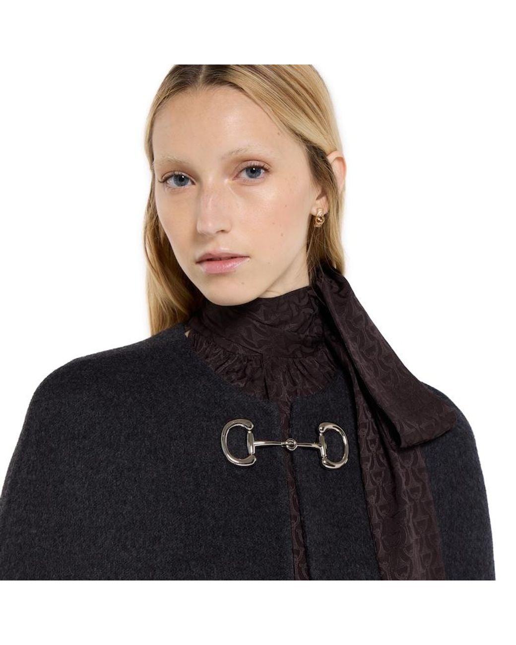 Gucci Black Silk Wool Cape With Horsebit