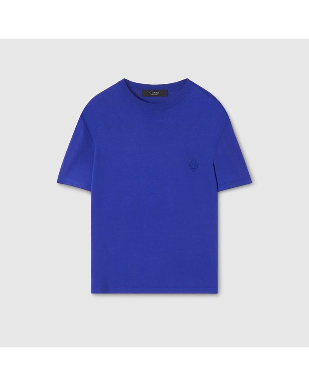 Gucci Blue Knitted T-Shirt With Embroidery, Ready-To-Wear for men