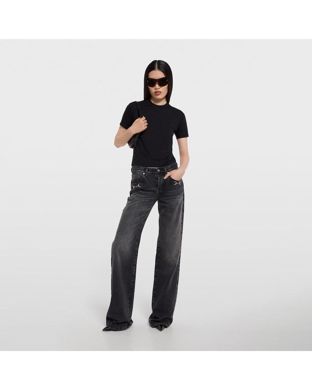 Gucci Gray Cotton Denim Pants With Horsebit