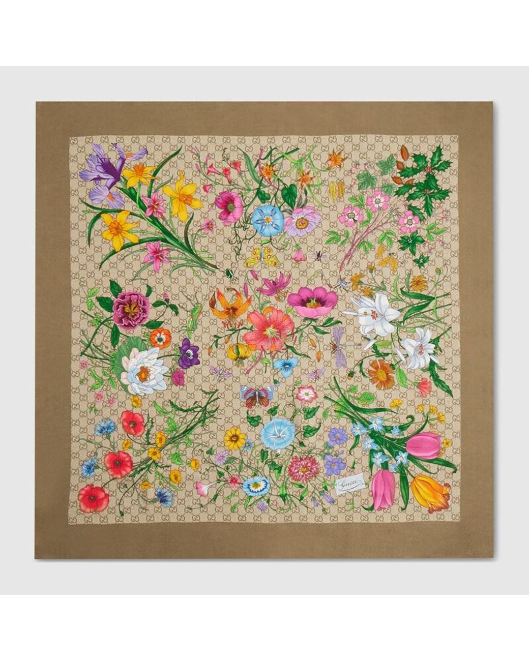 Gucci Green Printed Gg Silk Twill Carré