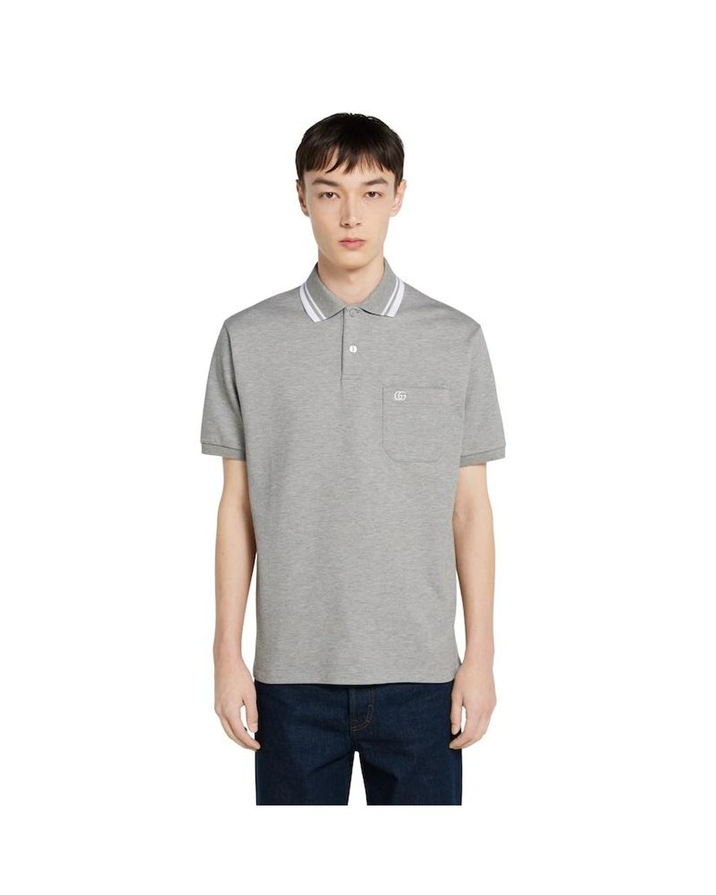 Gucci Gray Cotton Piquet Polo Shirt With Embroidery for men