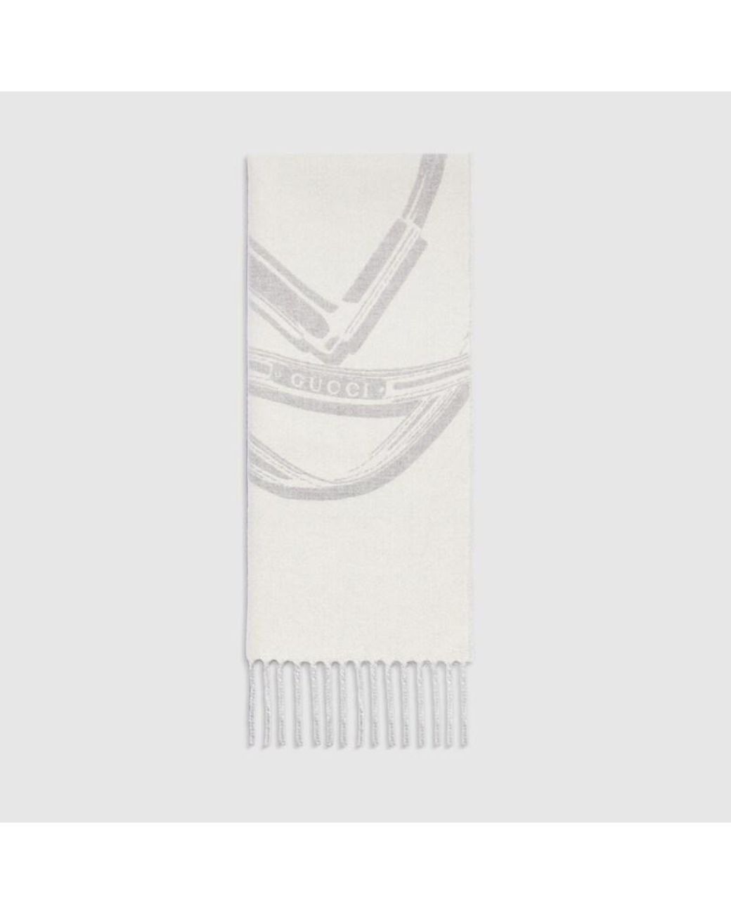 Gucci White Horsebit Wool Cashmere Scarf