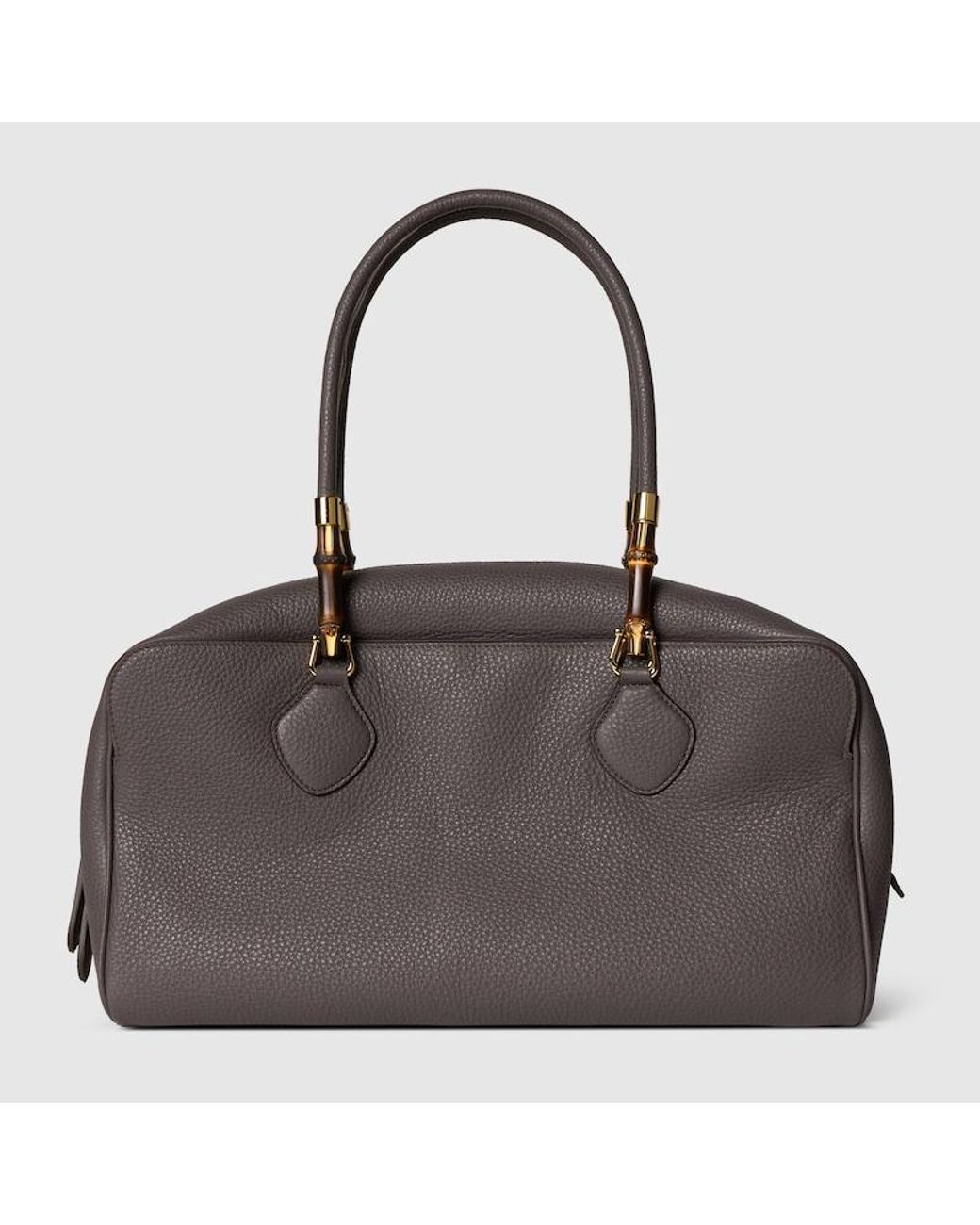 Gucci Gray Large Boston Bag With Bamboo