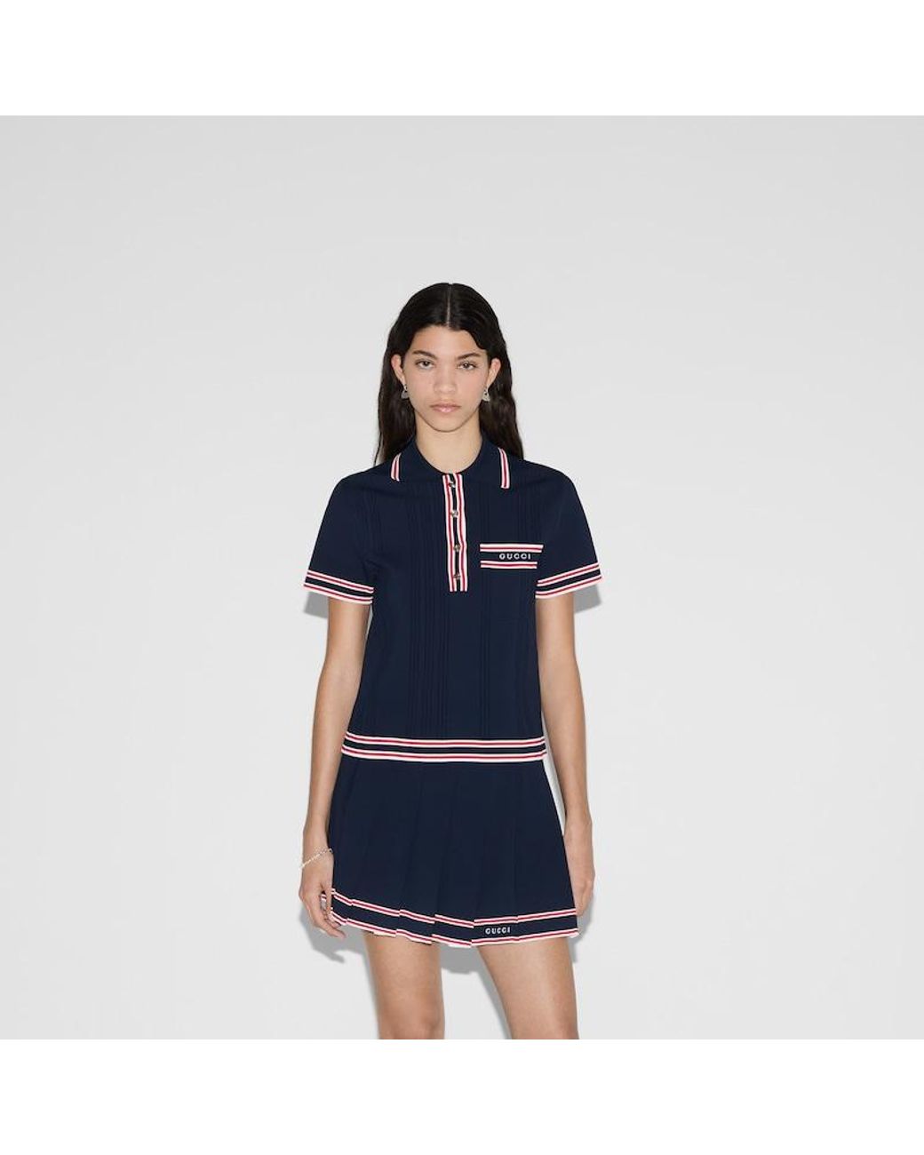 Gucci Blue Polo Top With Striped Trim