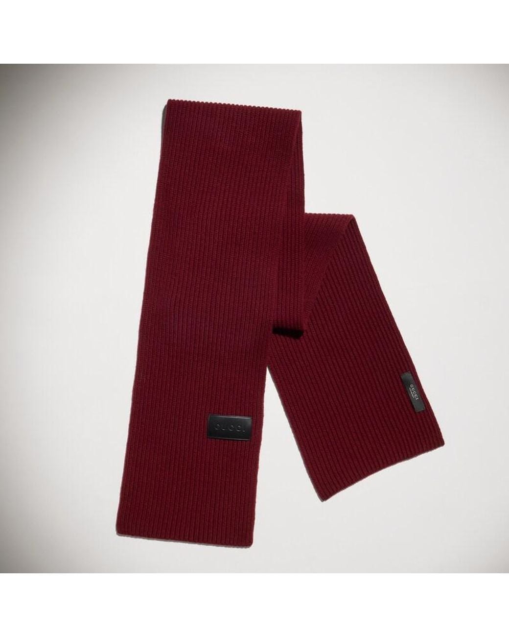 Gucci Red Ribbed Wool Cashmere Scarf
