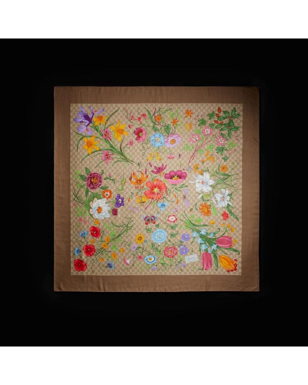 Gucci Brown Printed Gg Wool Silk Shawl