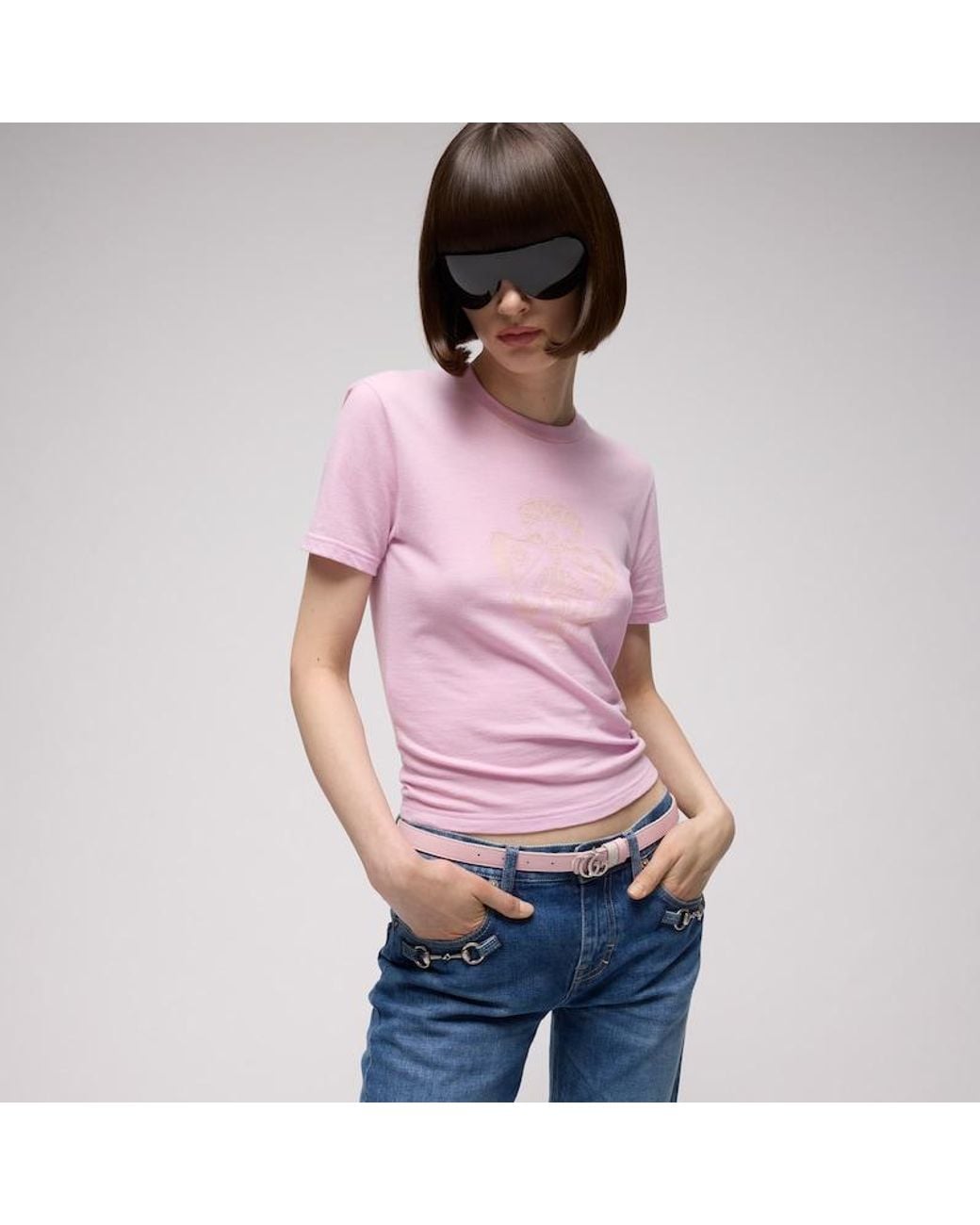 Gucci Pink Reversible Gg Marmont Thin Belt, Size 65