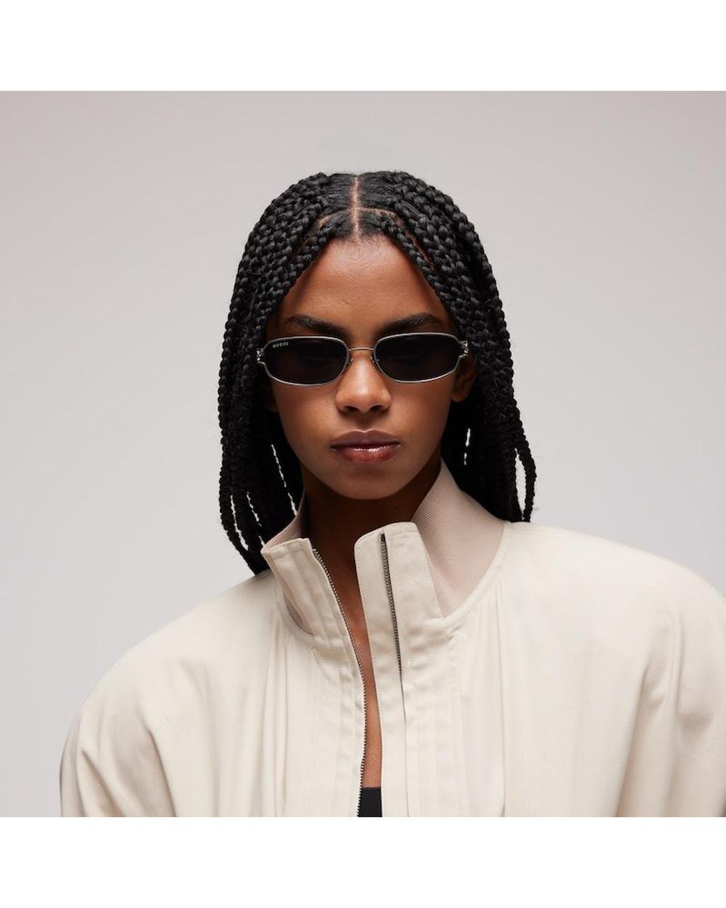 Gucci Gray Rectangular-Frame Sunglasses