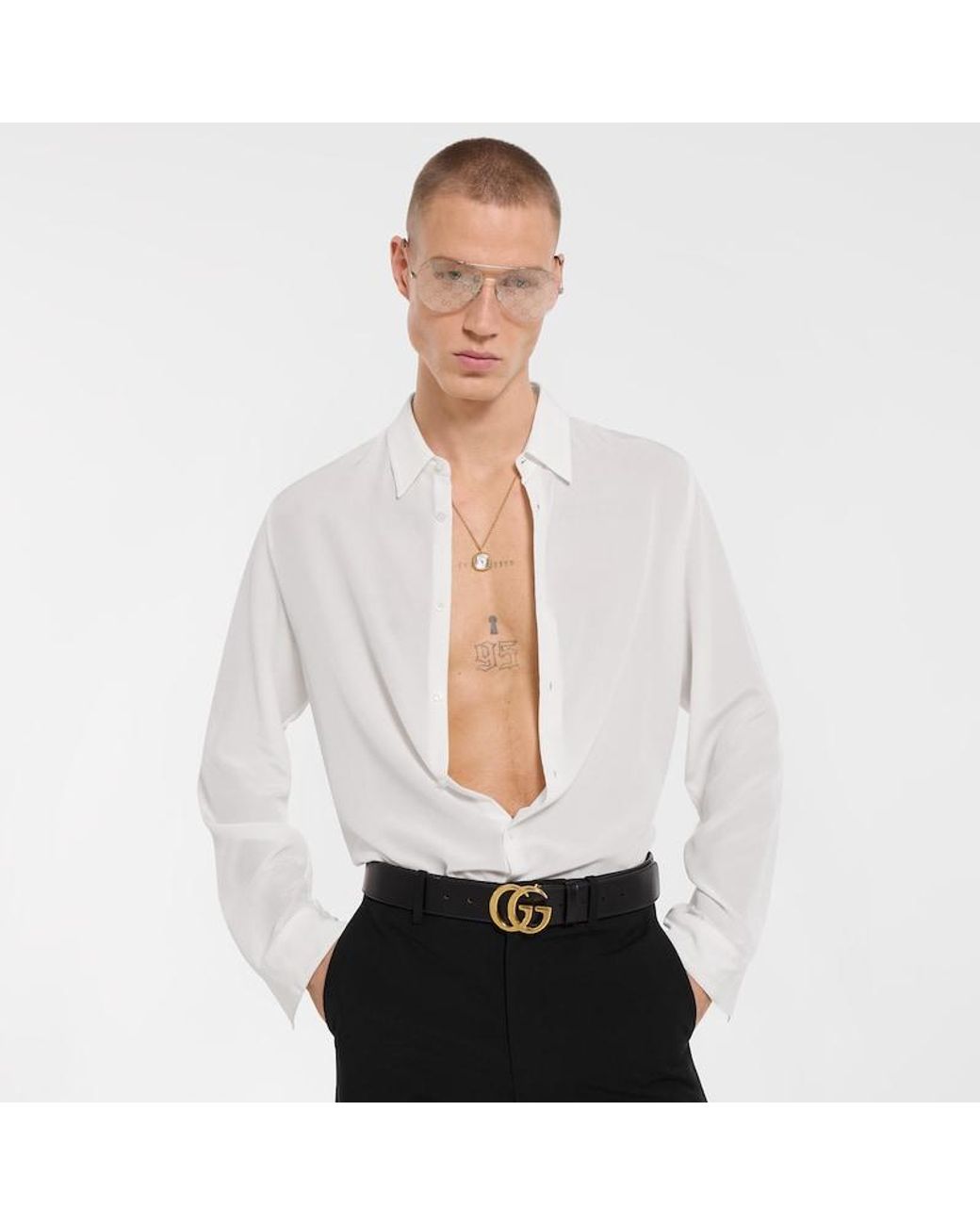 Gucci White Silk Crêpe De Chine Shirt, Size 15 for men