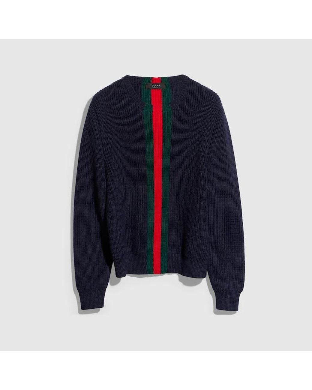Gucci Blue Fine Rib Wool Sweater With Web for men