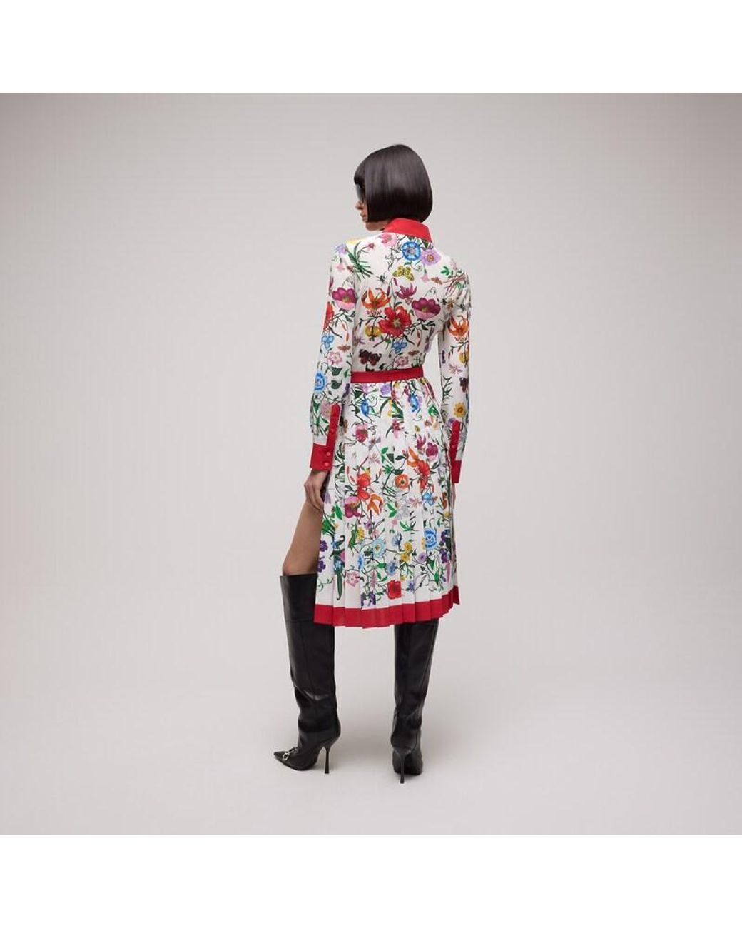Gucci Red Printed Silk Pleated Skirt