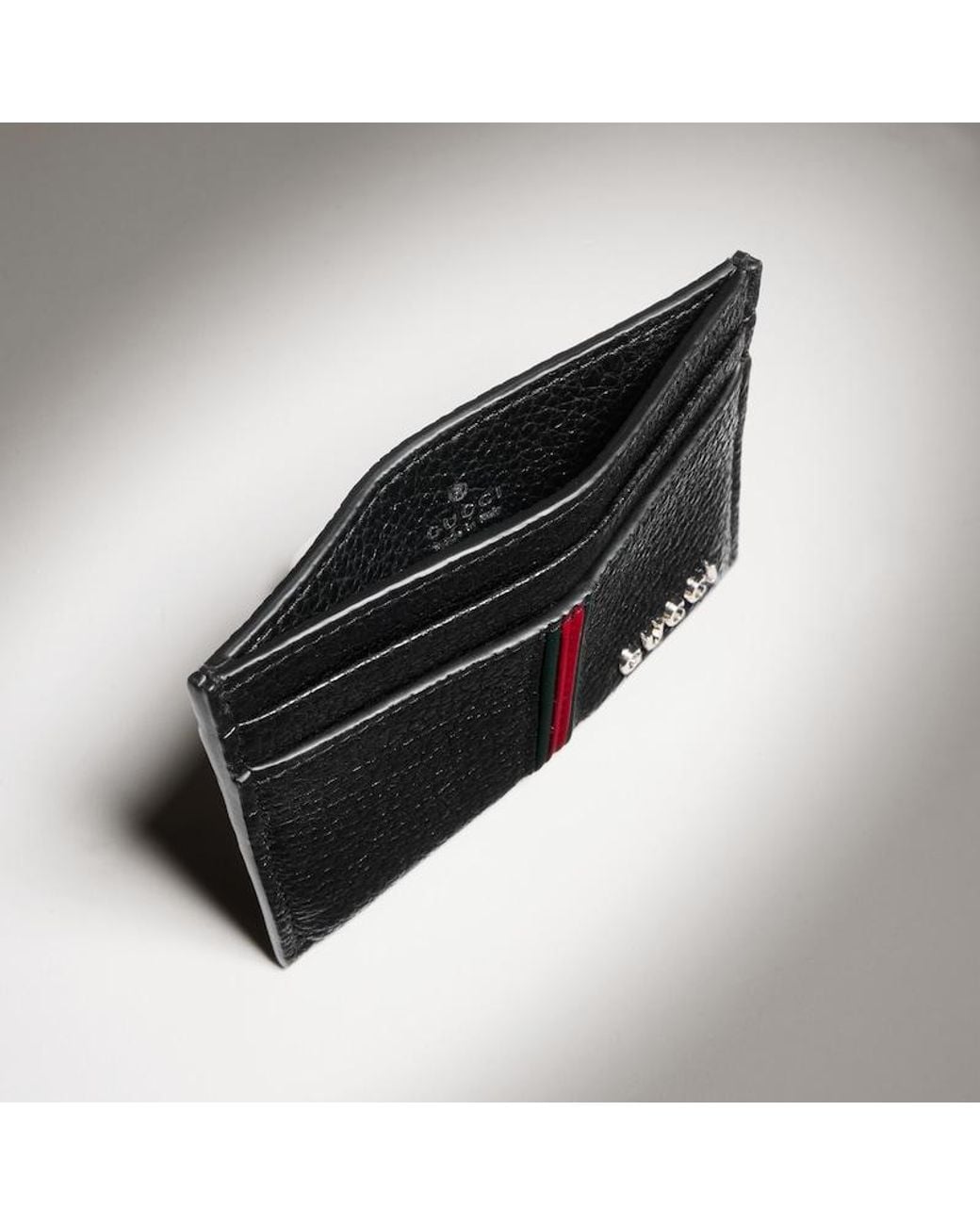 Gucci Black Card Case With Web, Leather for men