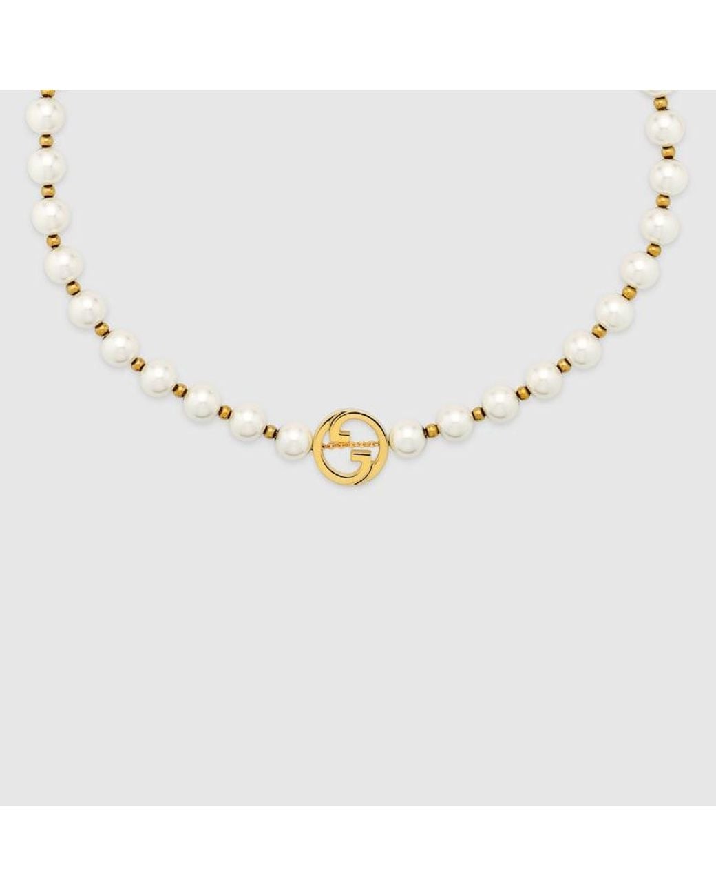Gucci Metallic Interlocking Pearl Necklace