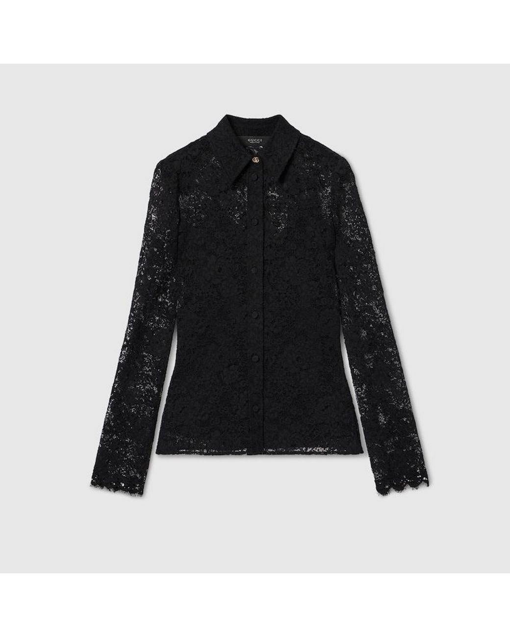 Gucci Black Gg Flower Stretch Lace Shirt
