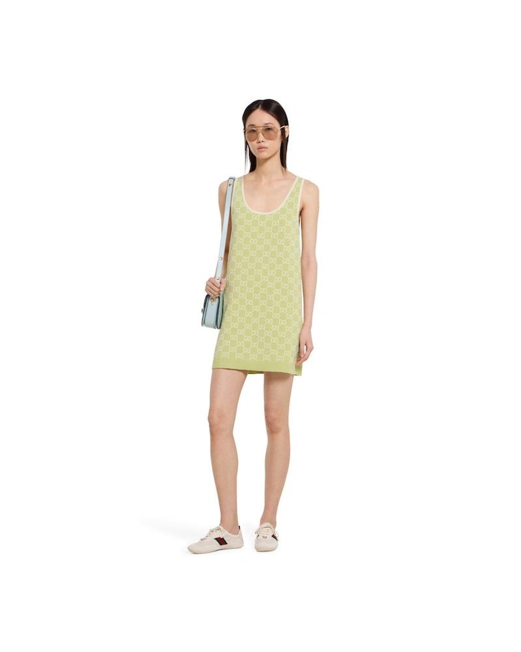 Gucci Yellow Gg Fine Cotton Jacquard Dress