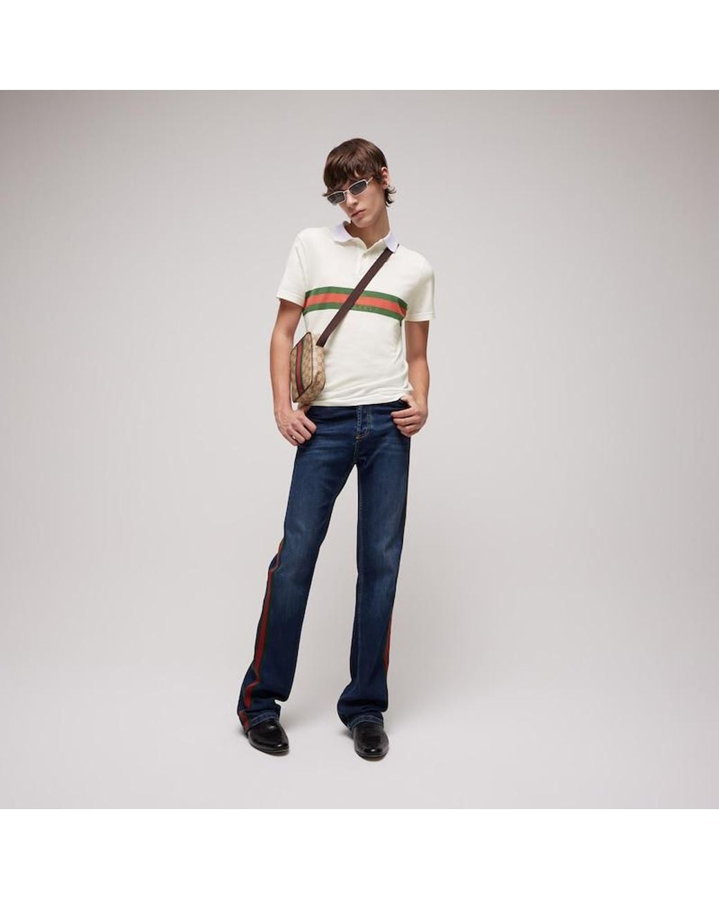 Gucci White Cotton Jersey Polo Shirt With Web for men