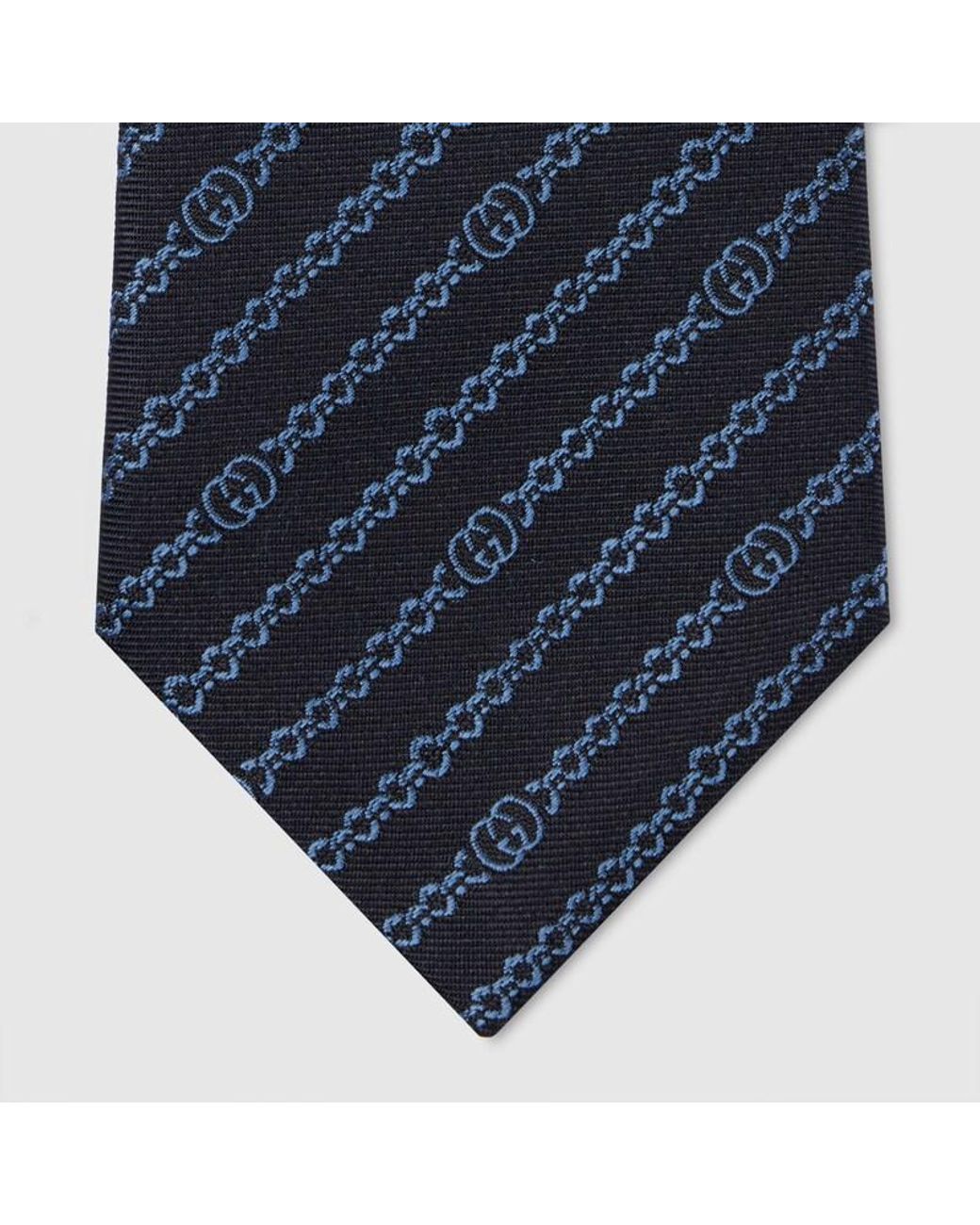 Gucci Blue Interlocking G Chain Silk Tie for men