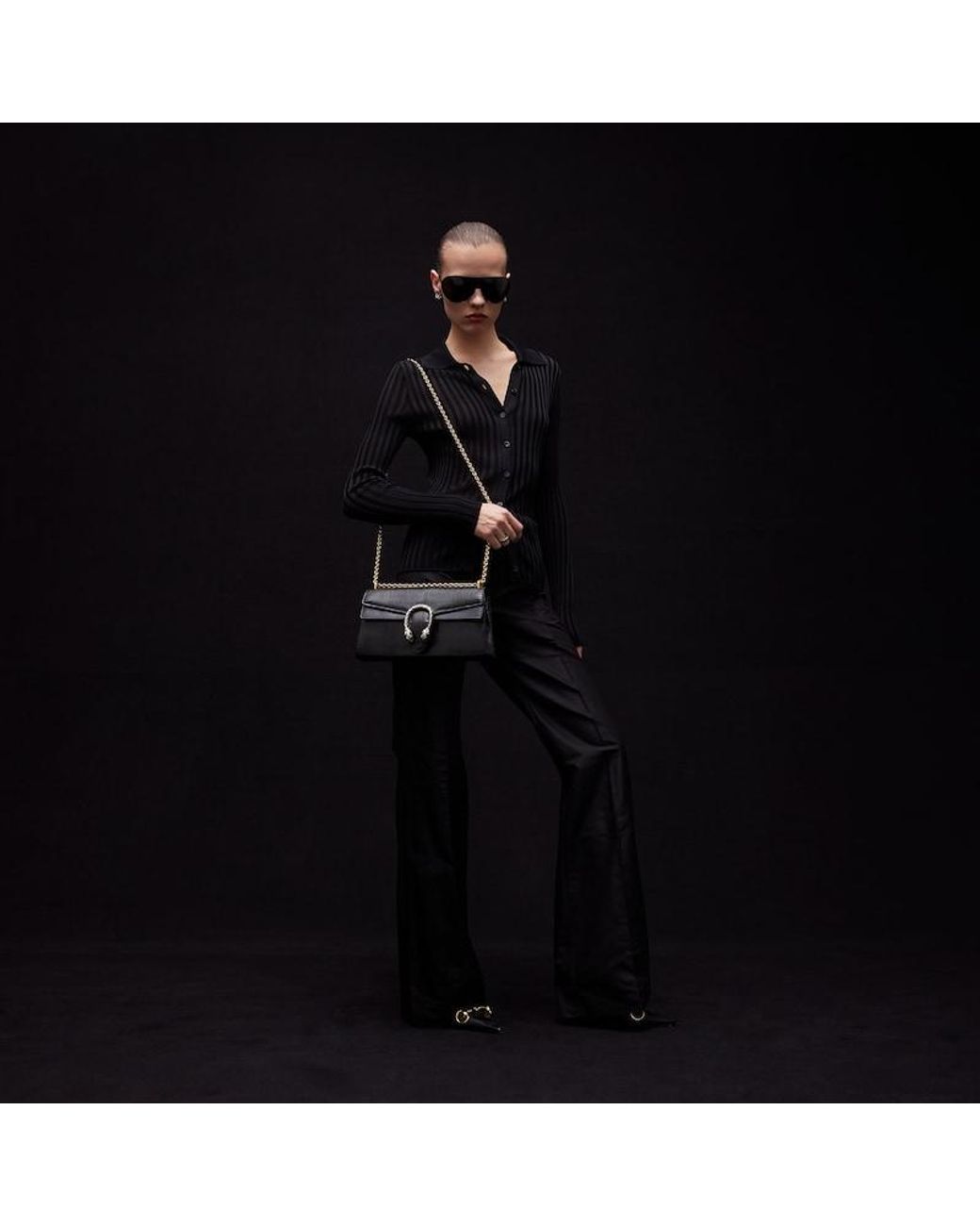 Gucci Black Fine Rib Viscose Cardigan