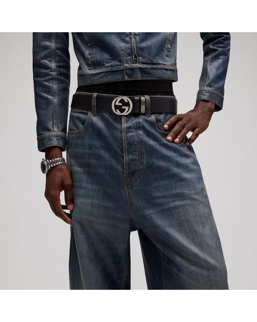 Gucci Black Reversible Belt With Interlocking G Buckle, Size 95, Gg Canvas for men