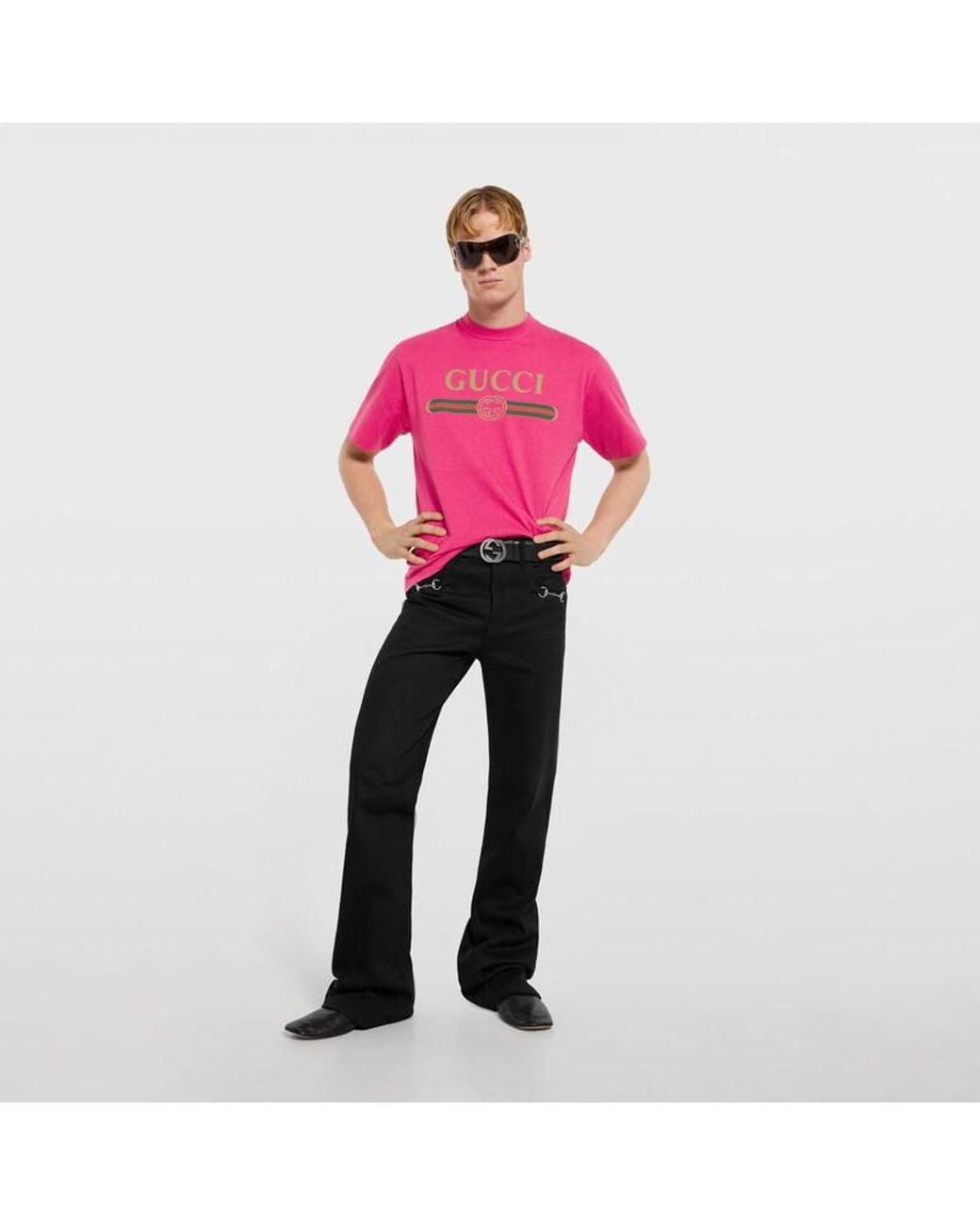 Gucci Pink Silk Blend Jersey T-Shirt With Print for men