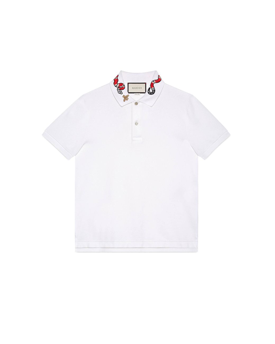 Gucci Cotton Polo With Snake Embroidery in White for Men | Lyst