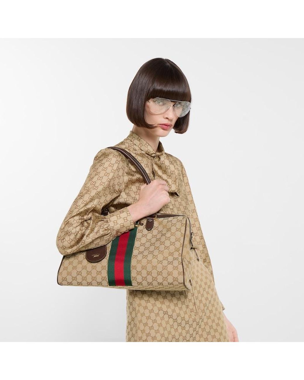 Gucci Brown Borsetto Large Boston Bag, Gg Canvas