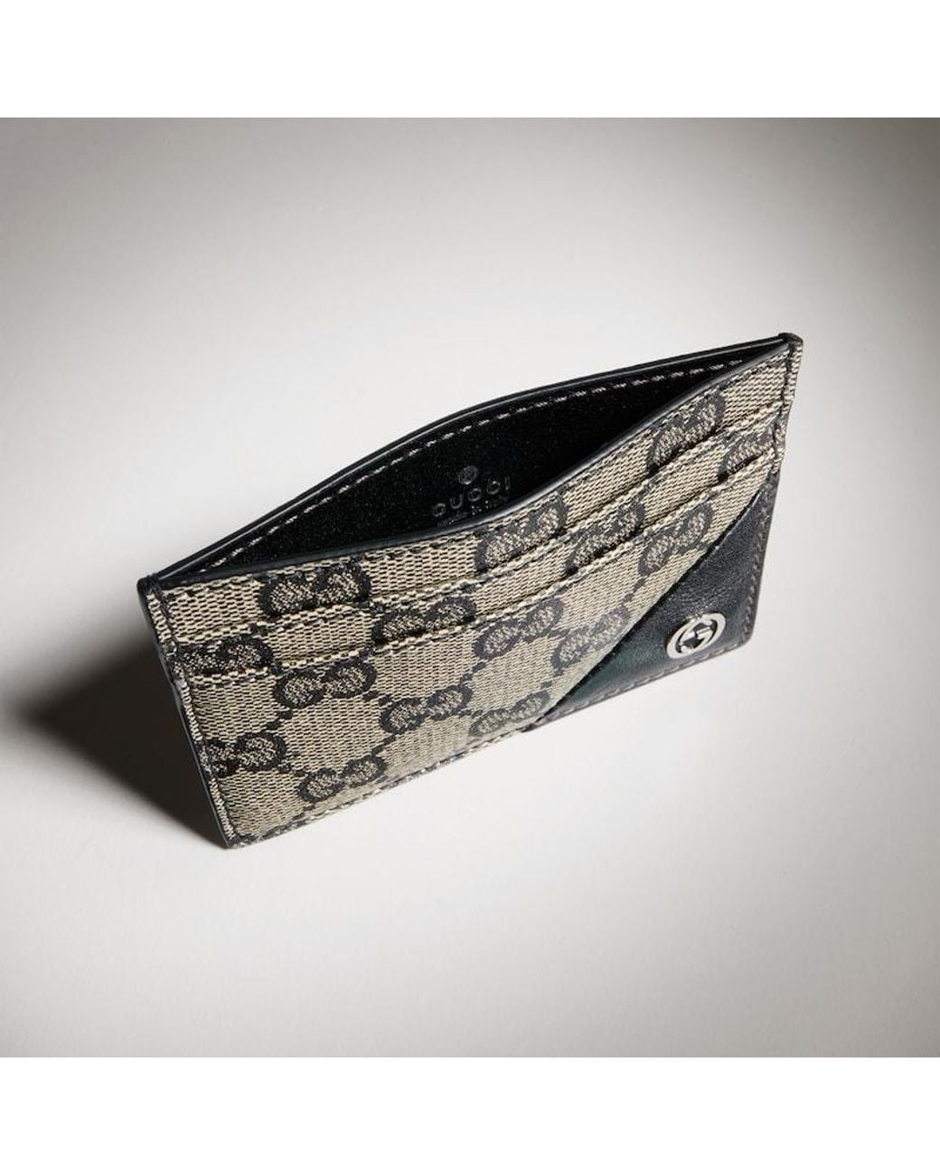 Gucci Metallic Card Case Wallet With Interlocking G, Gg Canvas for men