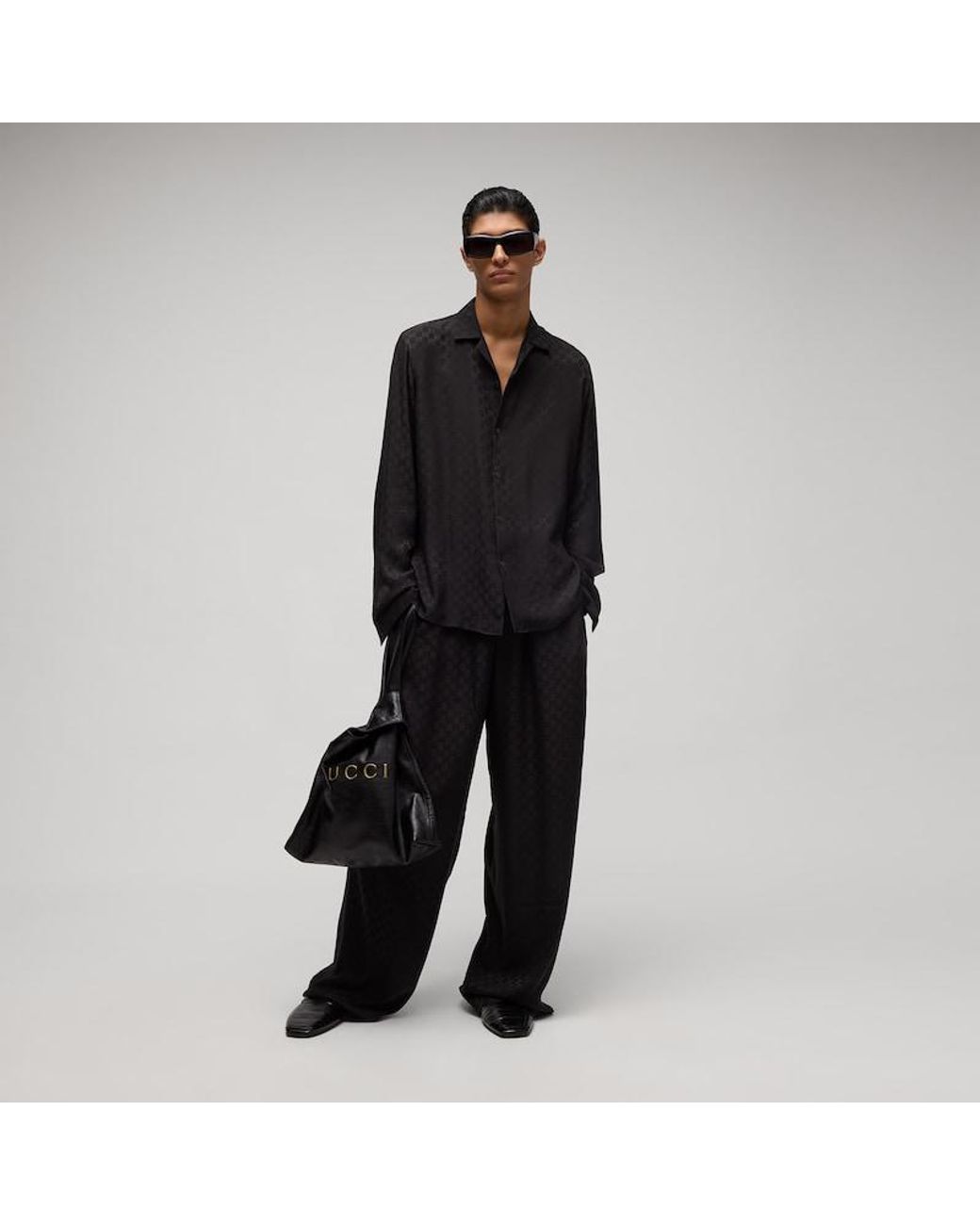Gucci Black Gg Silk Jacquard Shirt for men