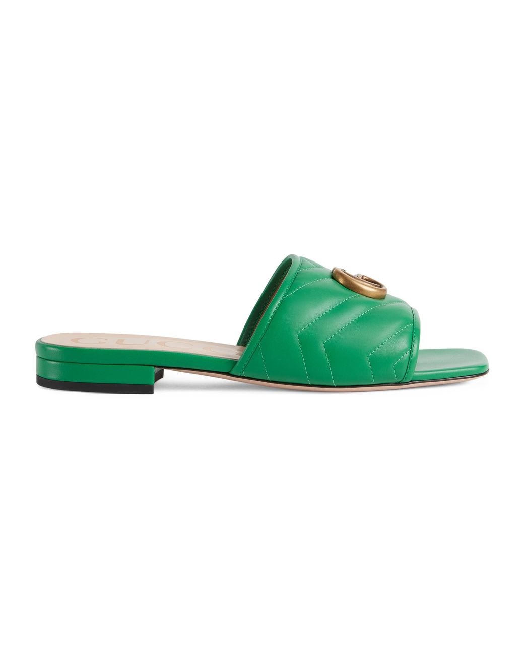 Gucci Leather Slide Sandal With Double G in Green - Lyst