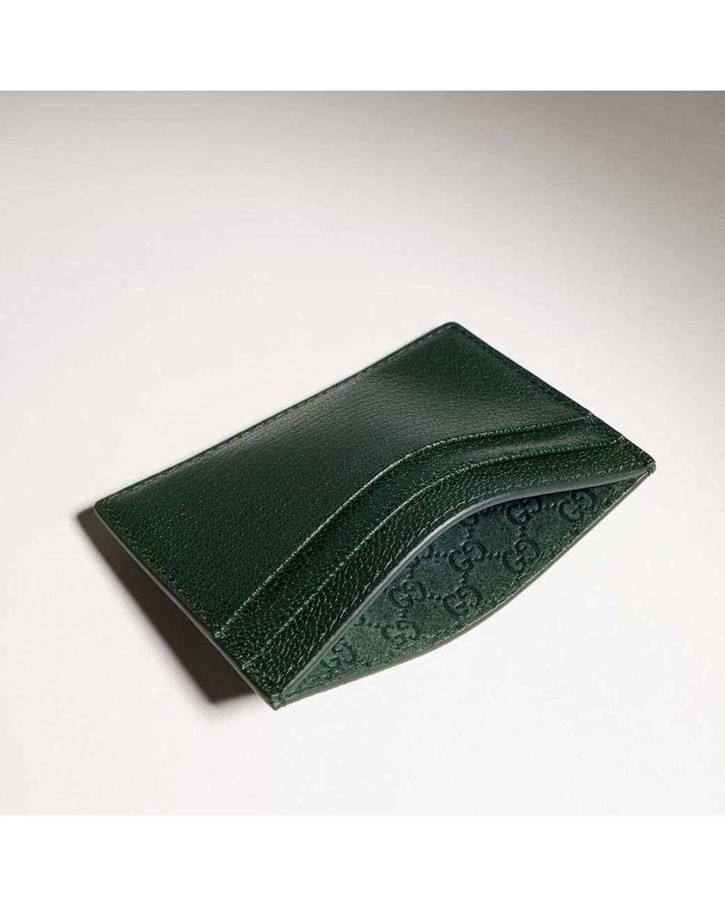 Gucci Green Card Case With Lettering, Leather