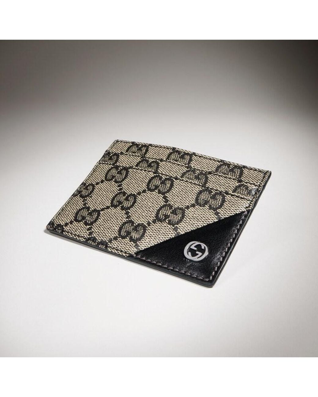 Gucci Metallic Card Case Wallet With Interlocking G, Gg Canvas for men