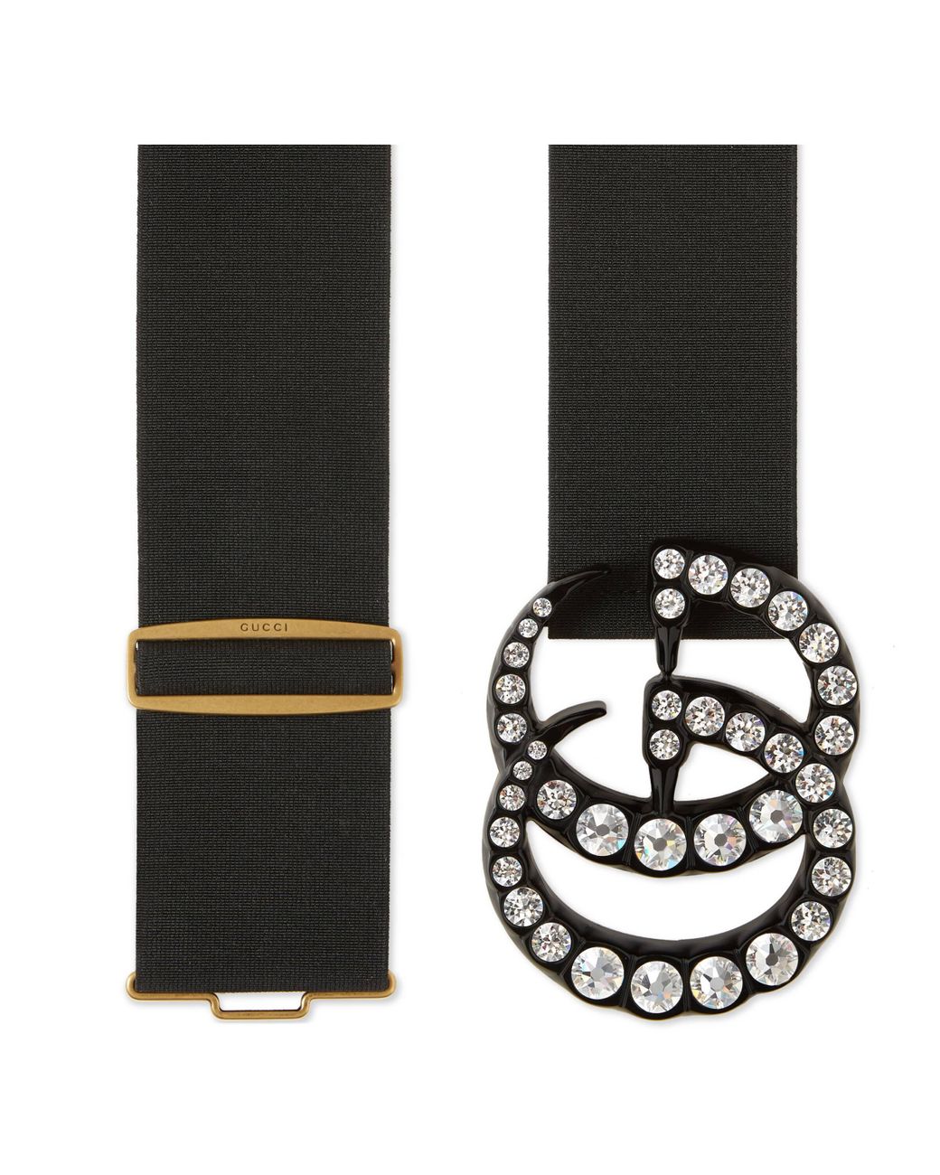 Gucci Elastic Belt With Crystal Double G Buckle in Black | Lyst