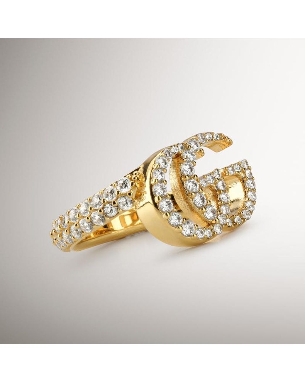 Gucci Metallic Gg Marmont Crystal Ring
