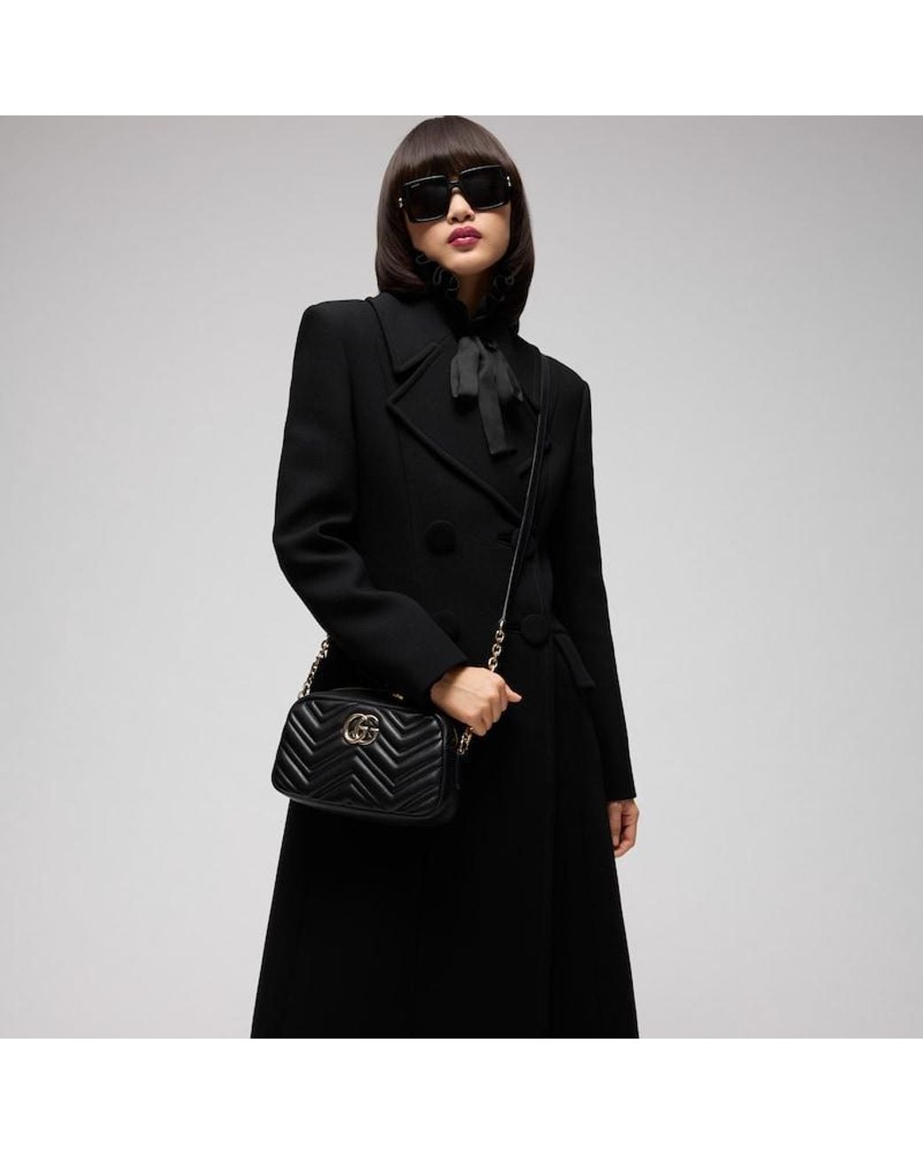 Gucci Black Gg Marmont Small Camera Bag, Leather