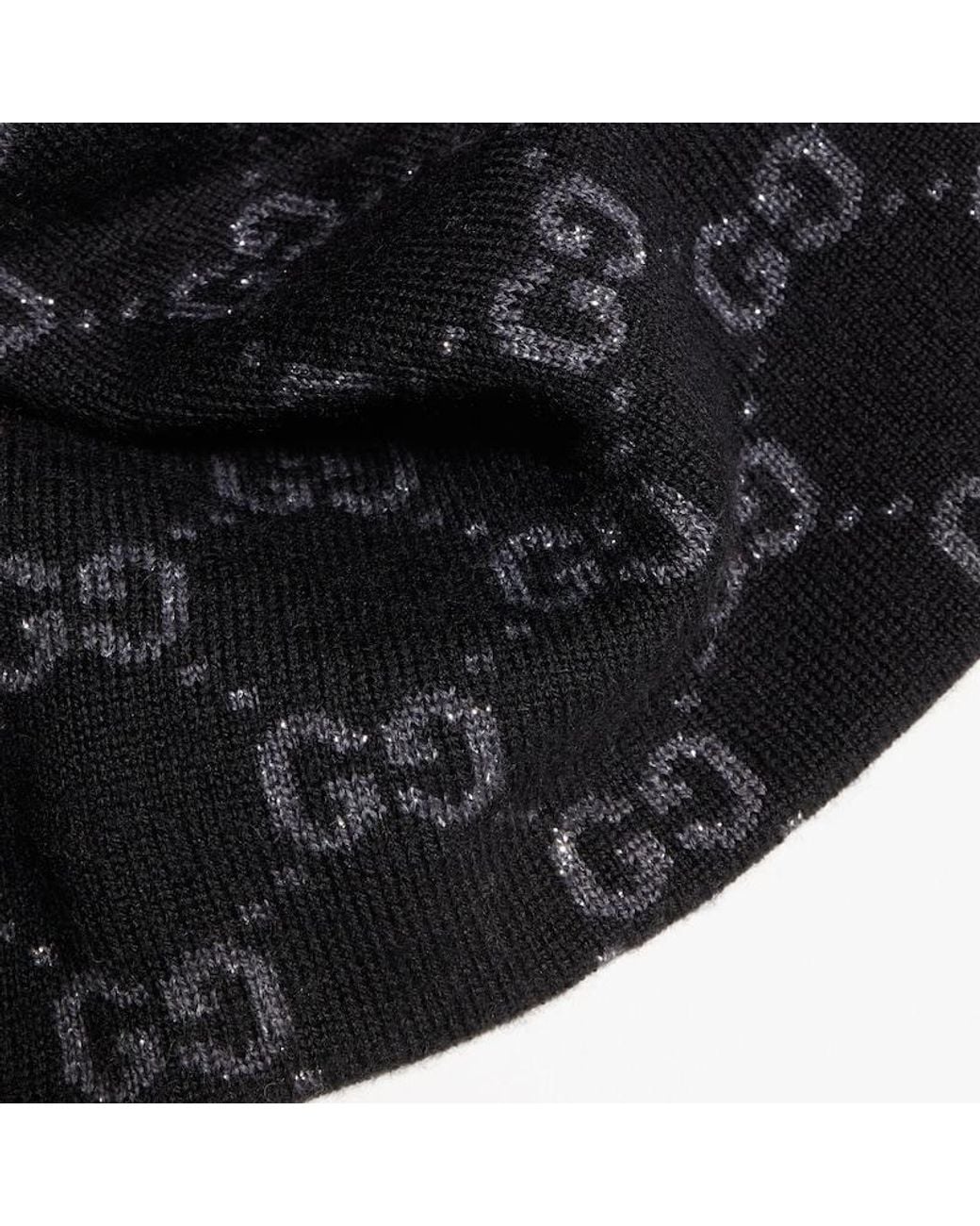 Gucci Black Gg Wool Viscose Lamé Jacquard Hat